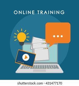 Online training design. Education concept. Colorful illustration
