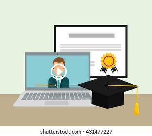 Online training design. Education concept. Colorful illustration
