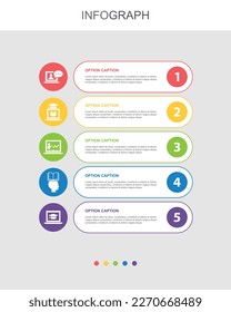 Online Training, Distance Learning, webinar, learning process, elearning, icons Infographic design layout template. Creative presentation concept with 5 steps