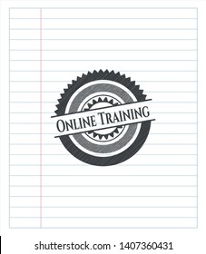 Online Training emblem drawn in pencil. Vector Illustration. Detailed.