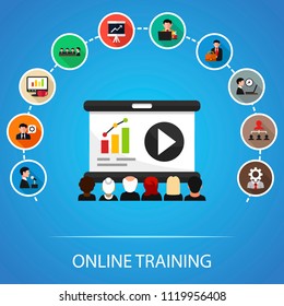Online training flat icons concept. Vector illustration. Element template for design.