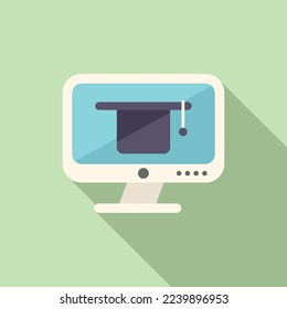 Online training graduation icon flat vector. Web course. Student distance