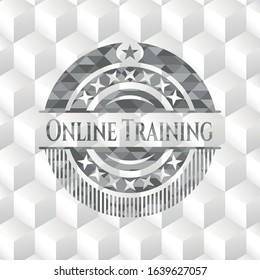 Online Training grey badge with geometric cube white background