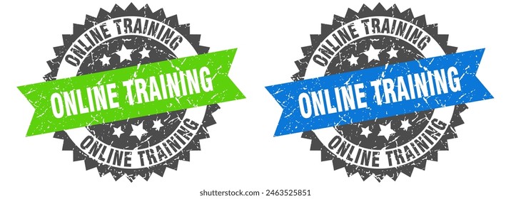 online training grunge stamp set. online training band sign