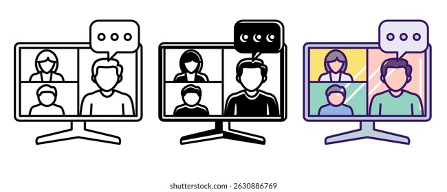 Online Training icon represented by training in scrren monitor Line, Filled, Color style.