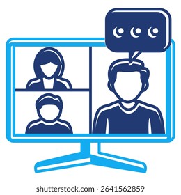 Online Training icon represented by training in scrren monitor Dualtone style.