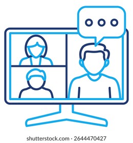 Ícone de treinamento online representado pelo treinamento no estilo de monitor de tela Dual Line.