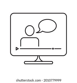 Онлайн обучение. Конференция. Онлайн тренинг.  Online training icon. Vector drawing in a linear style. Isolated white background.
