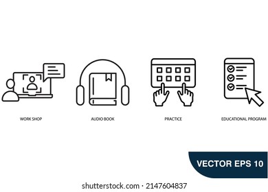 Icons für Online-Schulungen setzen. Symbol für Online-Schulungspakete, Vektorelemente für Infografiken im Web
