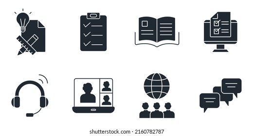 Iconos de formación en línea configurados. Símbolo del paquete de formación en línea de elementos vectores para web de infografía