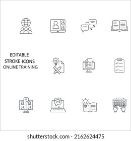 Online training icons set . Online training pack symbol vector elements for infographic web