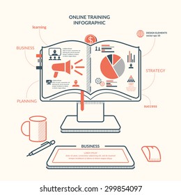 Online training. Income and success. Business infographics. Icons and illustrations for design, website, infographic, poster, advertising.