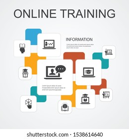 Online Training Infographic 10 line icons template.Distance Learning, learning process, elearning, seminar simple icons