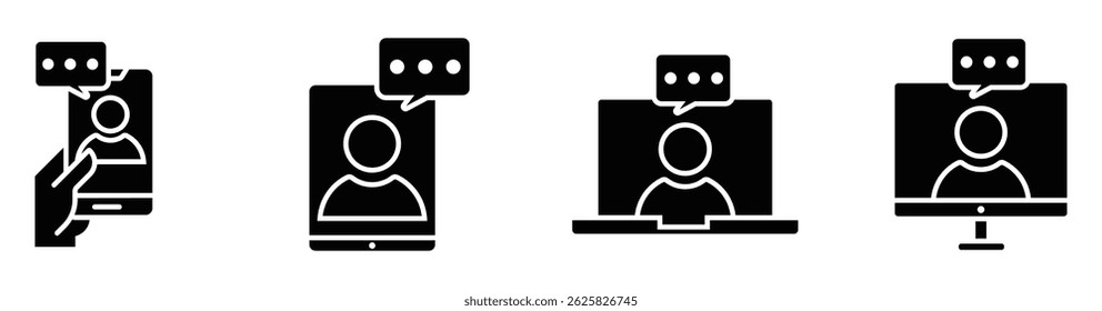 Online training in laptop, computer monitor, tablet, smartphone icon in simple design. Vector illustration