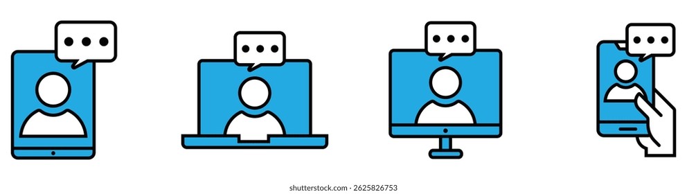 Online training in laptop, computer monitor, tablet, smartphone icon in simple design. Vector illustration