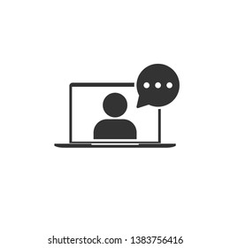 Online training in laptop icon in simple design. Vector illustration