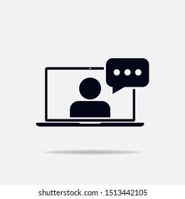 Online training in laptop icon. Vector illustration