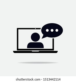 Online training in laptop icon. Vector illustration