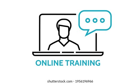 Online Training learning icon, Webinar, course, distance education, lecture, internet group conference, training test, work from home, video call or meeting Vector isolated symbol illustration