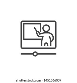 Online training line icon. linear style sign for mobile concept and web design. Distance learning outline vector icon. e learning symbol, logo illustration. Vector graphics
