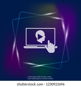 Online training neon light icon. Remote web training. Symbol of online learning, webinar. Layers grouped for easy editing illustration. For your design.