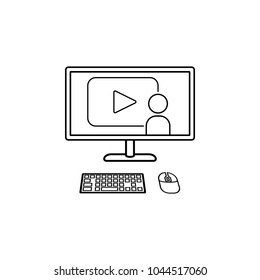 online training on the computer screen icon. Element of online education icon for mobile concept and web apps. Thin line  icon for website design and development, app development on white background