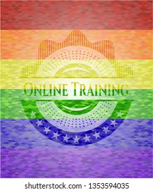 Online Training on mosaic background with the colors of the LGBT flag