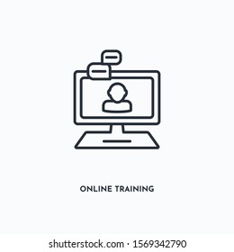 online training outline icon. Simple linear element illustration. Isolated line online training icon on white background. Thin stroke sign can be used for web, mobile and UI.