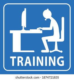online training, person siting in front of computer, vector illustration