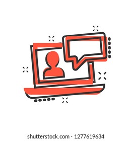 Online training process icon in comic style. Webinar seminar vector cartoon illustration pictogram.