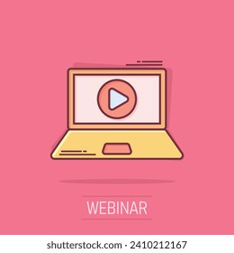 Online training process icon in comic style. Webinar seminar vector cartoon illustration pictogram. E-learning business concept splash effect.