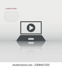 Online training process icon in flat style. Webinar seminar vector illustration on white isolated background. E-learning business concept.