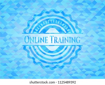 Online Training realistic sky blue emblem. Mosaic background