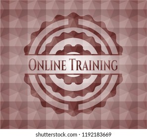 Online Training red seamless badge with geometric pattern background.