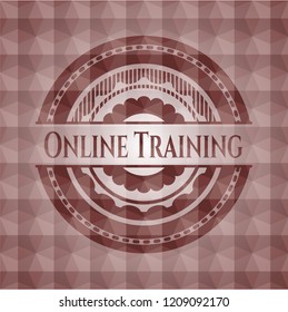 Online Training red seamless emblem or badge with abstract geometric polygonal pattern background.