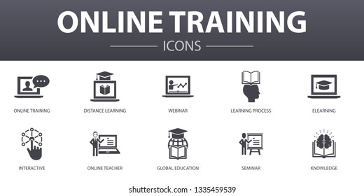 Online Training simple concept icons set. Contains such icons as Distance Learning, learning process, elearning, seminar and more, can be used for web, logo, UI/UX