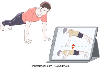 Online training with a tablet at home,push‐ups