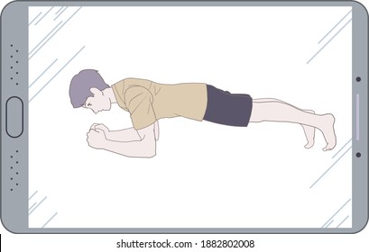 Entrenamiento en línea con una tableta en casa, tablón