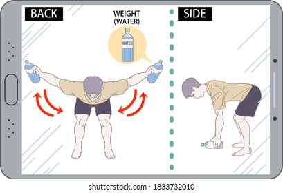 Online training with a tablet at home,Rear raise