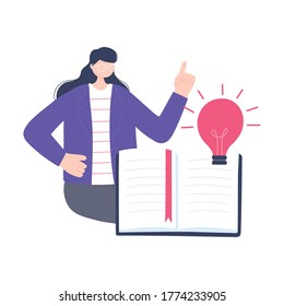 online training, teacher with open book creativity, education and courses learning digital vector illustration