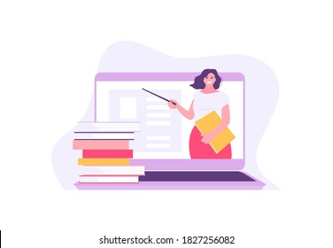 Online training the teacher works remotely. Online education course vector illustration