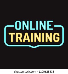 Online training. Vector badge, icon with neon effect illustration on black background.