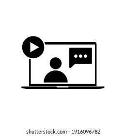 Icono de vector de entrenamiento en línea. escuela en línea. webinar por Internet. Estudio de videollamadas. Educación a distancia por computadora. curso de medios de clase laptop. fondo blanco aislado.