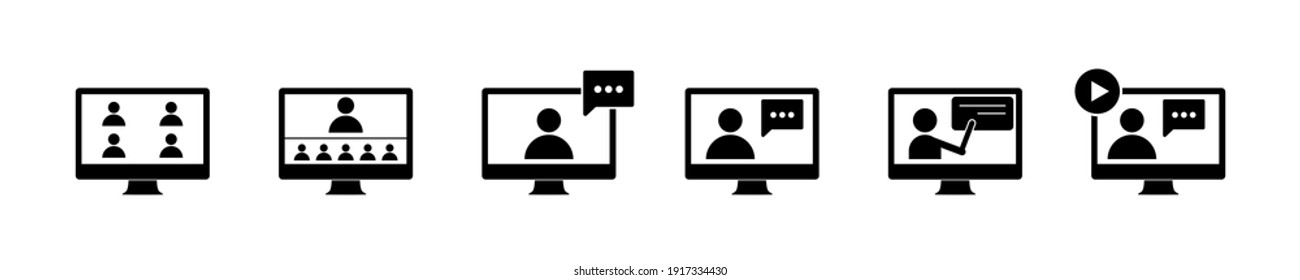 Online training vector icon. on-line school. video conference. internet webinar. Video call study. Computer based distance education. laptop class media course. isolated on white background.