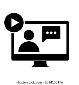 Online training vector icon. on-line school. internet webinar. Video call study. Computer based distance education. laptop class media course. isolated white background.