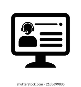 Online, training, video icon. Black vector graphics.