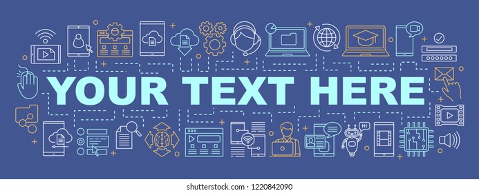 Online training word concepts banner. E-learning. Digital services. Customer support. Presentation, website. Blogging. Isolated lettering typography idea with linear icons. Vector outline illustration