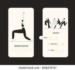 Online trainings.  Mobile application template. UI, UX, GUI design elements.