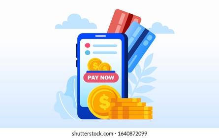 Online transaction payment. cashless transfer with smartphone and internet. easy shopping landing page website illustration flat vector template