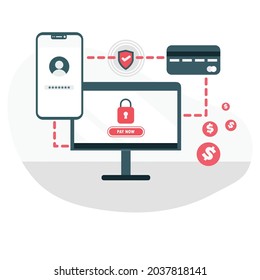 Seguridad de transacciones en línea, protección de datos, ciberseguridad. Transacción de pago seguro.  Operaciones en línea dinero web de seguridad y pago